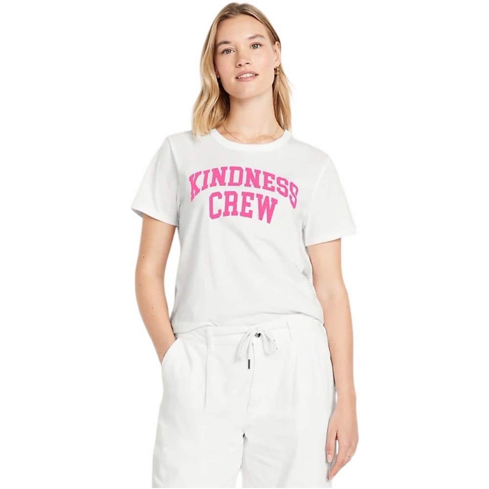 Old Navy White and Pink 'Kindness Crew' Tee
